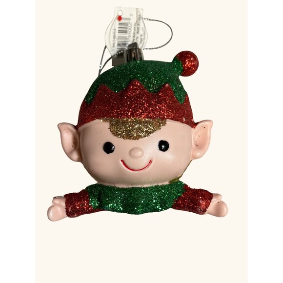 Holiday Time Glitter Elf Christmas Ornaments Set Of 2 Red & Green - Picture 5 of 9